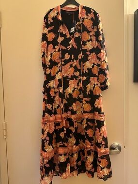 Madison Park Black Maxi Dress with Coral and Peach Floral Print
